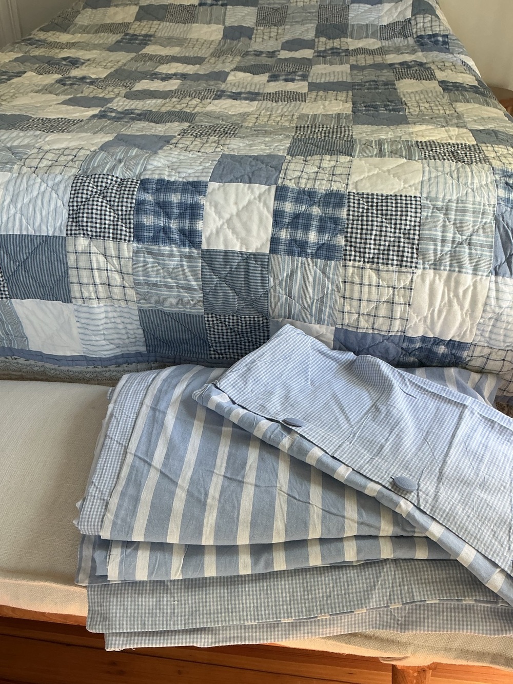 Vintage LLbean Blue Plaid Patchwork Bedspread - Picture 7 of 16
